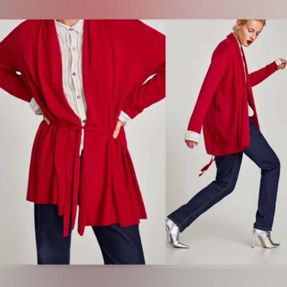 Zara Knit Belted Shawl Cardigan Small NWOT